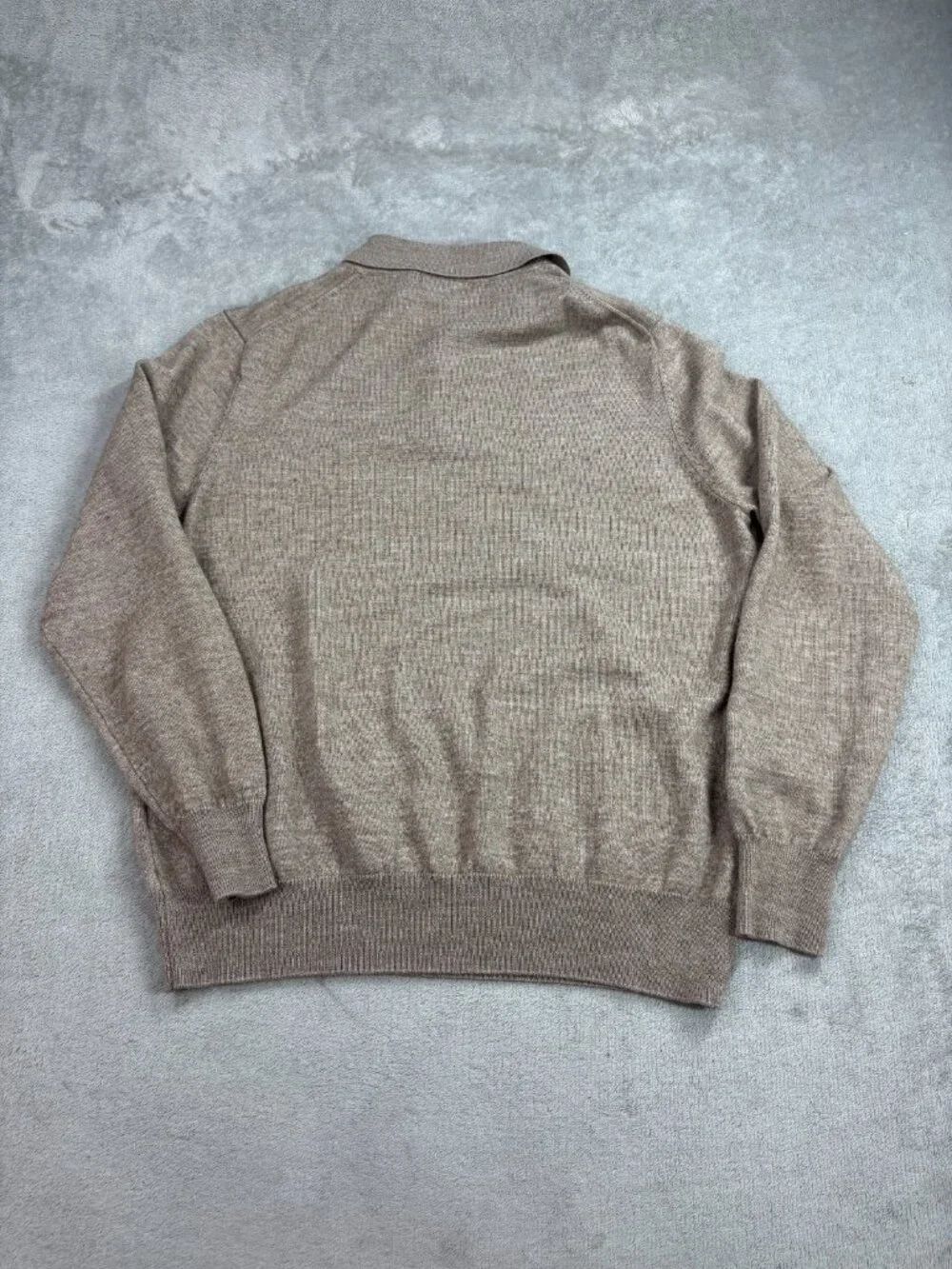 Alan Flusser Classic Polo Sweater Mens Medium Tan Merino Wool Ribbed Hem Golf